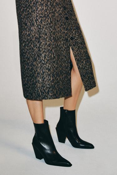 LEATHER COWBOY ANKLE BOOTS - Black by Zara