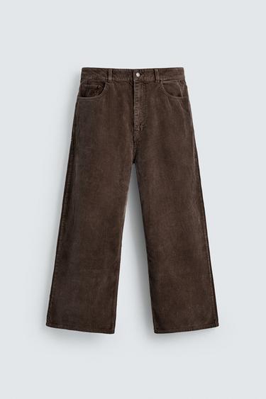 RELAXED FIT CORDUROY TROUSERS - Brown by Zara