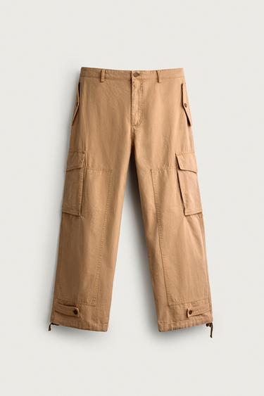WASHED RELAXED FIT CARGO TROUSERS - camel by Zara