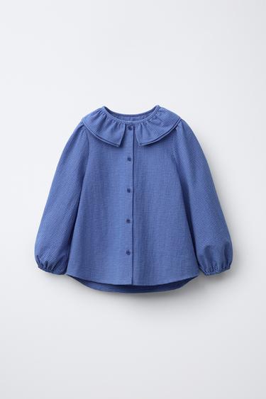 GINGHAM CHECK DOUBLE COLLAR SHIRT - Cornflower blue by Zara - Image 0