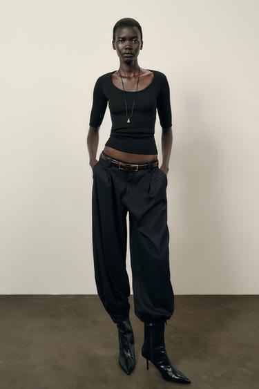 RIB RAGLAN T-SHIRT - Black by Zara