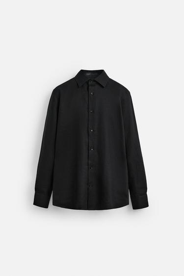 100% LINEN SHIRT - Black by Zara