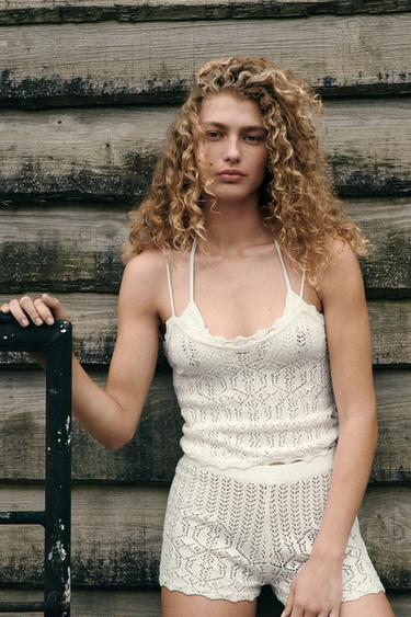 CUTWORK STRAPPY TOP - Ecru by Zara