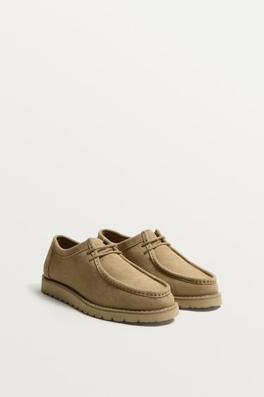 LEATHER MOC TOE SHOES - Beige by Zara