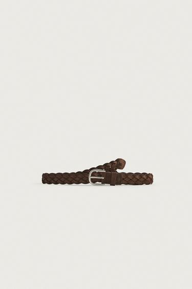 WAXED-EFFECT BRAIDED LEATHER BELT - Brown by Zara