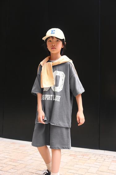 SLOGAN PRINT T-SHIRT AND BERMUDA SHORTS SET - Grey by Zara