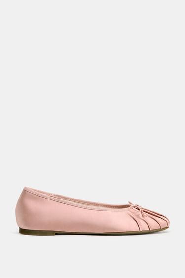 SATIN BALLET FLATS WITH BOW - Pink by Zara