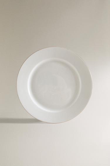 RIMMED BONE CHINA DINNER PLATE - Gold by Zara - Image 0