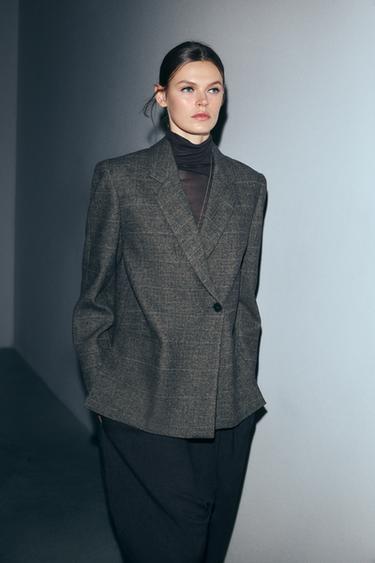 OVERSIZE CHECK BLAZER WITH WOOL ZW COLLECTION - Dark brown by Zara