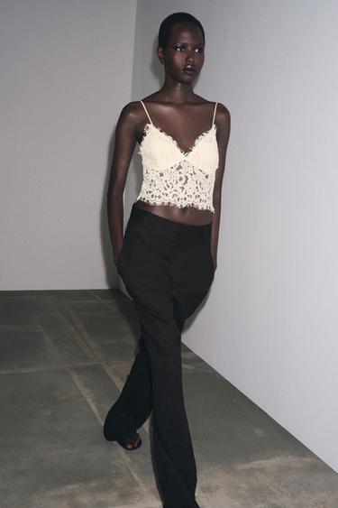 EMBROIDERED CROP TOP - Ecru by Zara