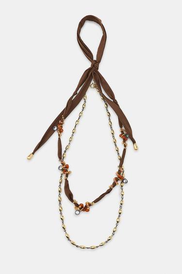 PACK OF 2 BEADED FABRIC NECKLACES - Golden by Zara