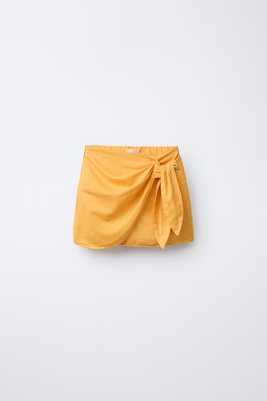 LINEN BLEND WRAP BERMUDA SKIRT - Mustard by Zara - Image 0