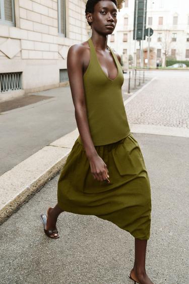 DRESS WITH BALLOON HEM - Olive green by Zara