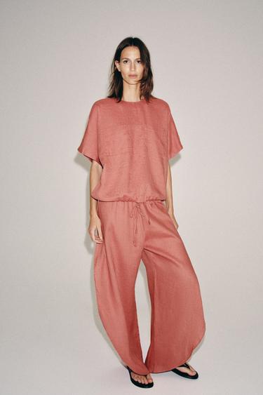 ZW COLLECTION 100% LINEN TOP WITH DRAWSTRINGS - Coral by Zara