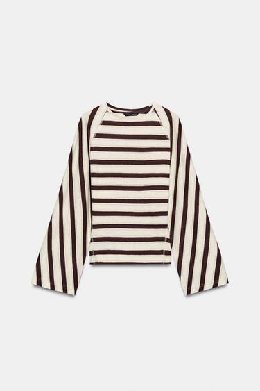 STRIPED COTTON AND LINEN T-SHIRT - striped by Zara