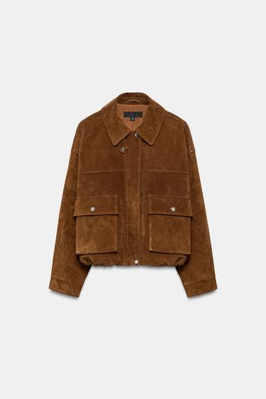 100% LEATHER BOMBER JACKET - whisky by Zara