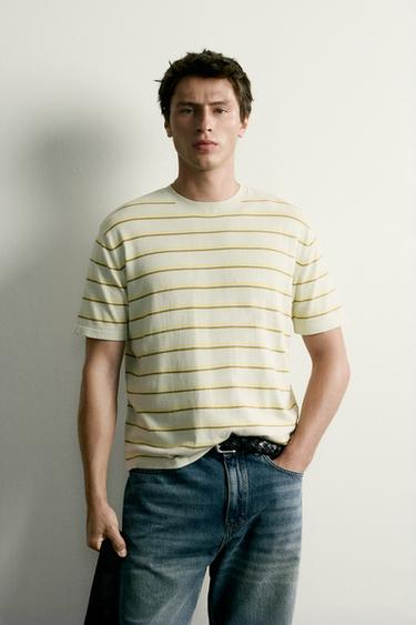 STRIPED REGULAR FIT KNIT T-SHIRT - Sea green by Zara