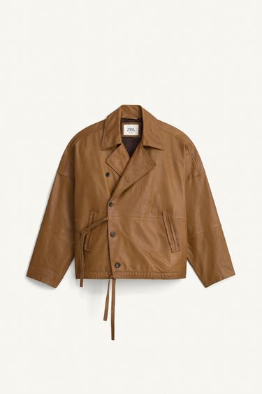 RELAXED FIT NAPPA LEATHER JACKET - camel by Zara