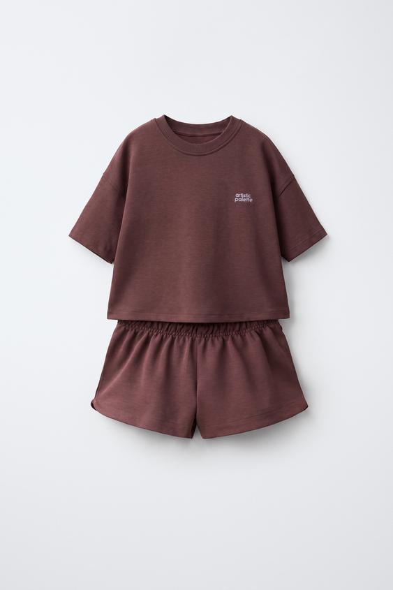 INTERLOCK T-SHIRT AND BERMUDA SHORTS SET - Wine by Zara - Image 0