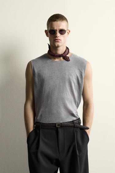 100% LINEN KNITTED TANK TOP - Grey by Zara