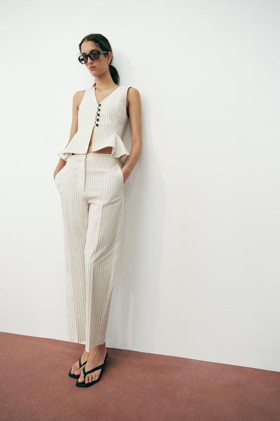 STRIPED PEPLUM WAISTCOAT - Ecru / Black by Zara - Image 0