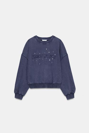 FADED SWEATSHIRT WITH STUDS - Blue by Zara