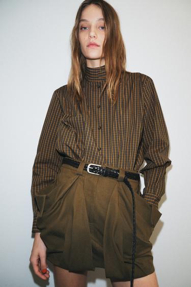 CHECK COTTON SHIRT WITH BOW ZW COLLECTION - orange-green by Zara