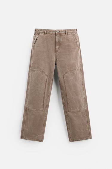 WASHED CARPENTER TROUSERS - Brown by Zara