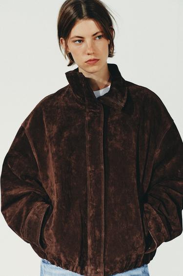 SUEDE LEATHER JACKET - Dark brown by Zara