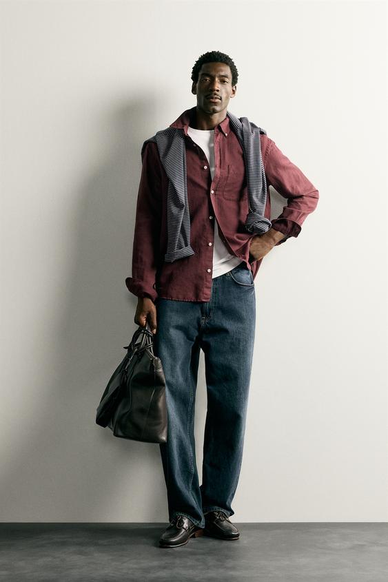 LINEN/COTTON SHIRT - Burgundy by Zara - Image 0