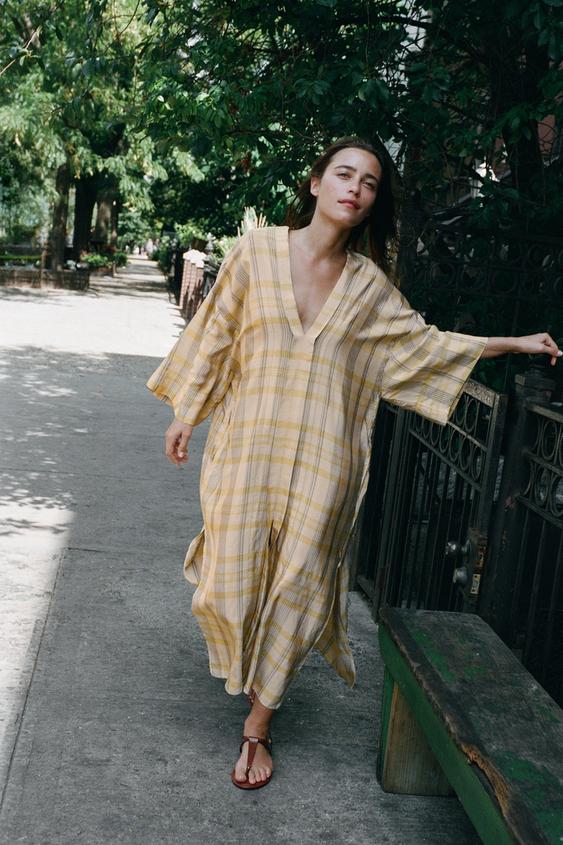 LONG CHECK DRESS - Vanilla by Zara - Image 0