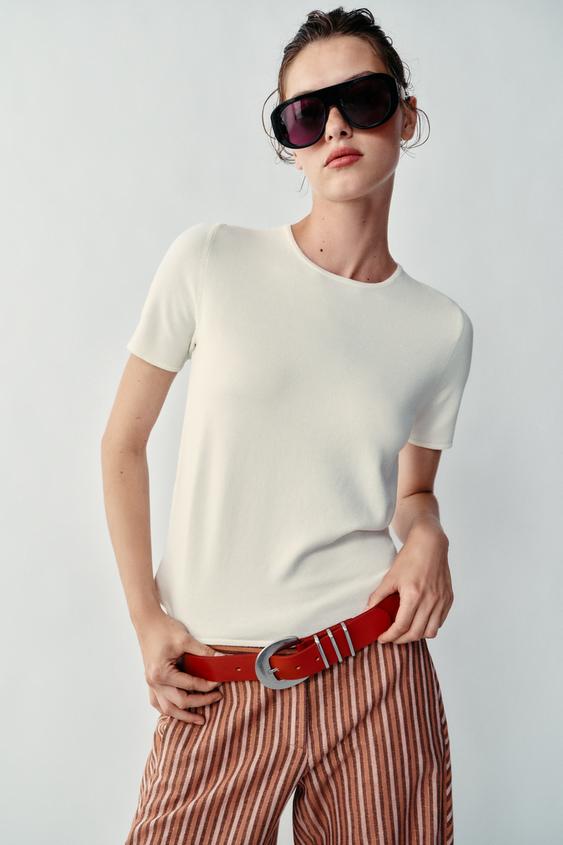 100% LEATHER BELT WITH TRIPLE LOOP - Red by Zara - Image 0