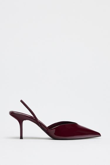 PATENT-EFFECT SLINGBACK SHOES - Burgundy Red by Zara