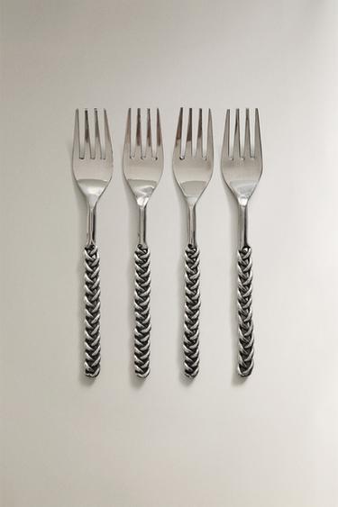 PACK OF DESSERT FORKS WITH BRAIDED METAL HANDLES (PACK OF 4) - Steel by Zara