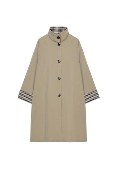 OVERSIZE TRENCH COAT WITH CHECK CUFFS - camel by Zara