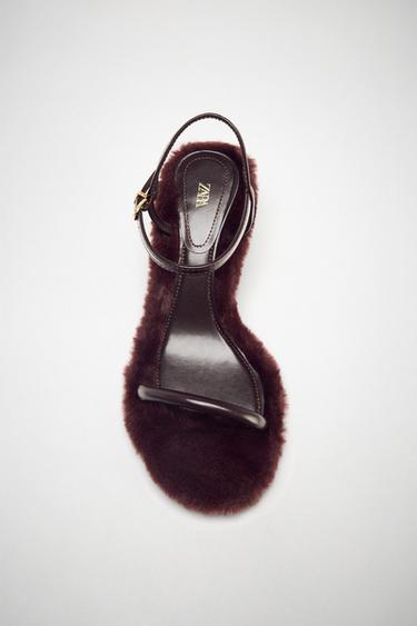 FAUX FUR SOLE HEELED SANDALS - Burgundy Red by Zara