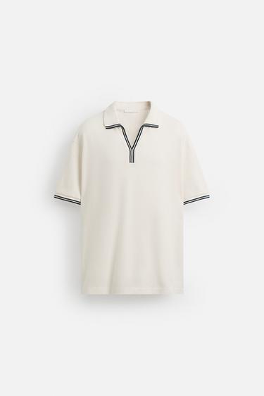 CONTRAST OPEN KNIT POLO SHIRT - Oyster-white by Zara