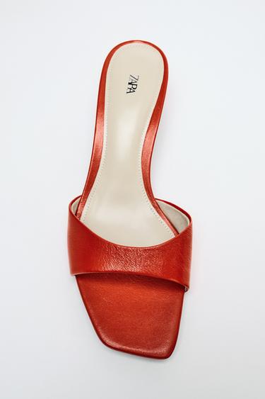 LEATHER HEELED MULES - Orange by Zara