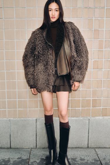 FAUX FUR COAT ZW COLLECTION - Brown / Taupe by Zara