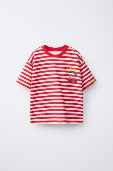SMILEYWORLD® STRIPED CHERRY PRINT T-SHIRT - striped by Zara