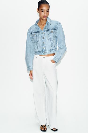 Z1975 CROPPED DENIM JACKET WITH SHOULDER PADS - Mid-blue by Zara