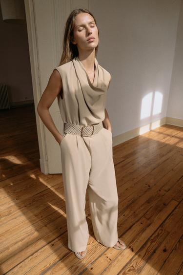 JUMPSUIT WITH BELT - Sand by Zara