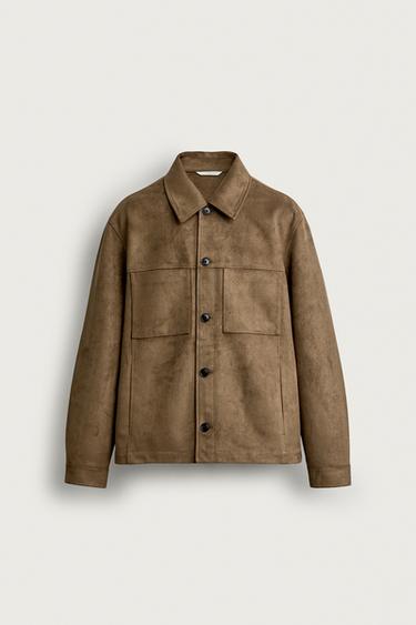 REGULAR FIT FAUX SUEDE OVERSHIRT - Brandy by Zara