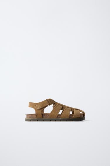 LEATHER BAREFOOT CAGE SANDALS - Dark tan by Zara