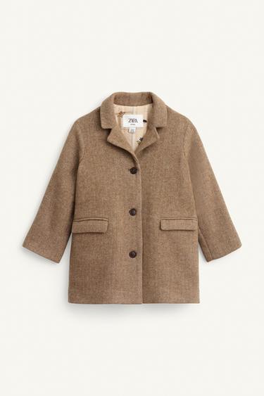 HERRINGBONE WOOL BLEND COAT LIMITED EDITION - Dark camel by Zara