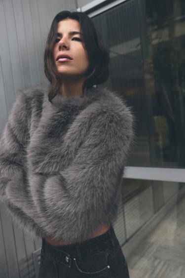 SHORT FAUX FUR COAT - Grey by Zara - Image 0