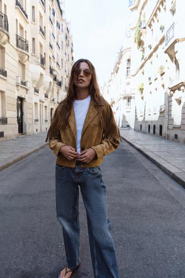 FAUX SUEDE FRINGED JACKET - camel by Zara