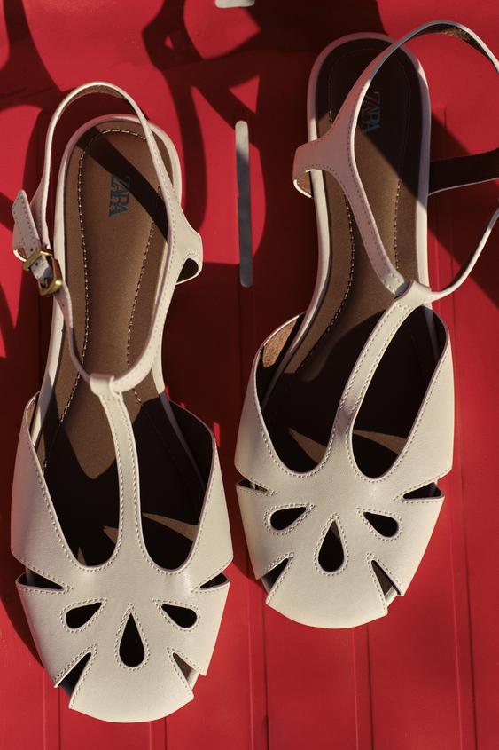 FLAT CAGE SANDALS - Ecru White by Zara - Image 0