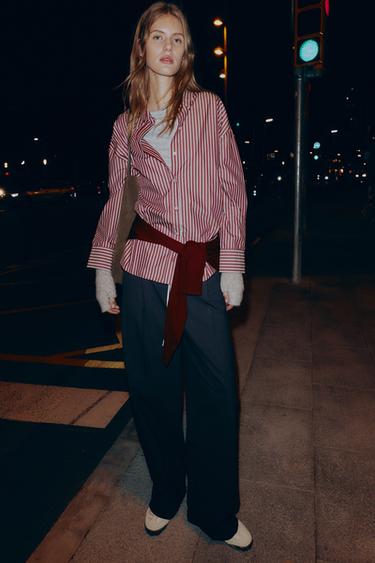 STRIPED POPLIN SHIRT - Burgundy by Zara