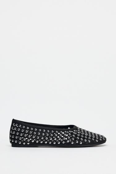 STUDDED MESH BALLERINAS - Black by Zara - Image 0